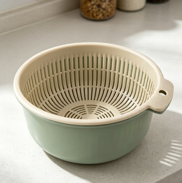 Double-Layer Plastic Rotatable Fruit Strainer Colander