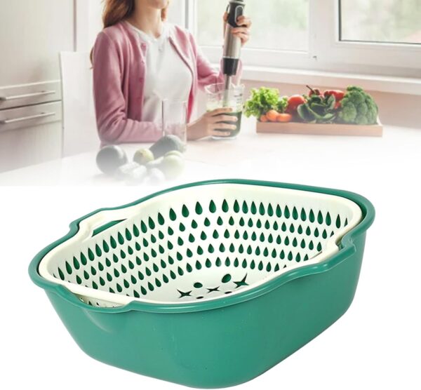 Double-Layer Plastic Green White Colander Set