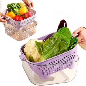 Double-Layer Plastic Purple Stackable Colander Set