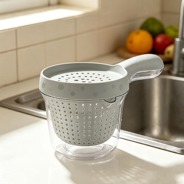 Double-Layer Plastic Removable Colander with Handle Grey