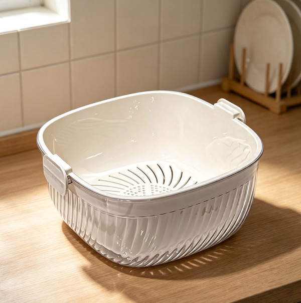 Double-Layer Plastic Creamy Colander Basket Set